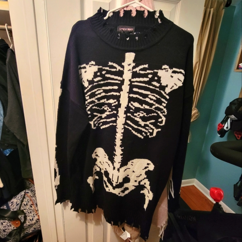 Dolls Kill Trikz N’ Treatz Fractured Fate Skeleton Sweater Tunic